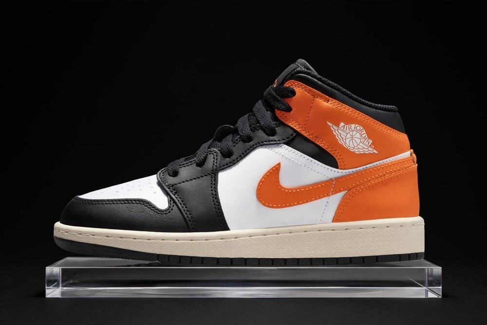 Size 6Y / 7.5W Jordan 1 Mid GS Starfish Black Toe DQ8423-801 Orange White 2022